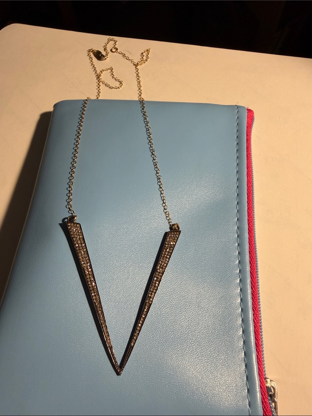 Gold-Tone V-Shaped Pavé Necklace - Women Jewelry